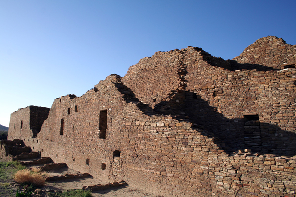 Pueblo del Arroyo.  The west wall of the great house viewing near the southwest corner viewing north. 