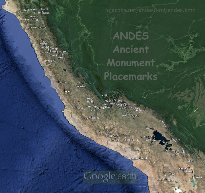 Andes ancient monuments map.