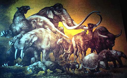 Extinct Pleistocene mammals mural, image courtesy Museo Nacional de Antropologa, Mexico City.