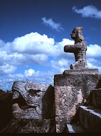 Chichen Itza stone sculpture detail.