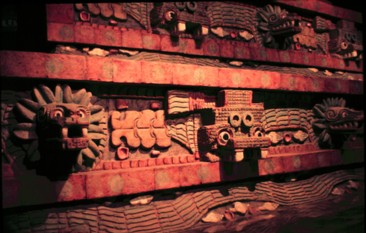 Quetzalcoatl Pyramid facade partially recreated in the National Museum of Anthropology, Mexico City. 