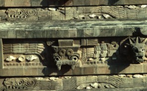 stepped front facade of the Quetzalcoatl Pyramid