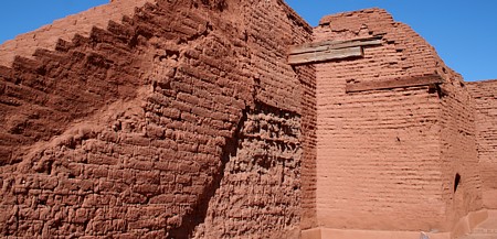 Pecos mission, clay, sand, and silt adobe bricks are susceptible to natural forces.
