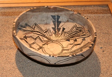 Early historic Tewa bowl with cloud and lightning symbols. 