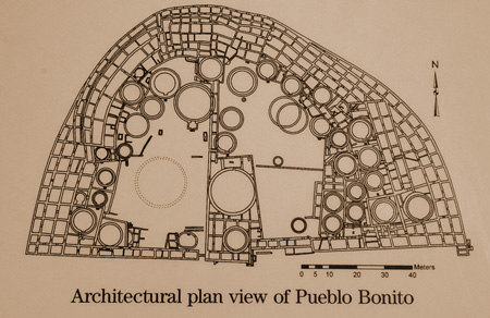 Architectural plan of Pueblo Bonito, Chaco Canyon, New Mexico.